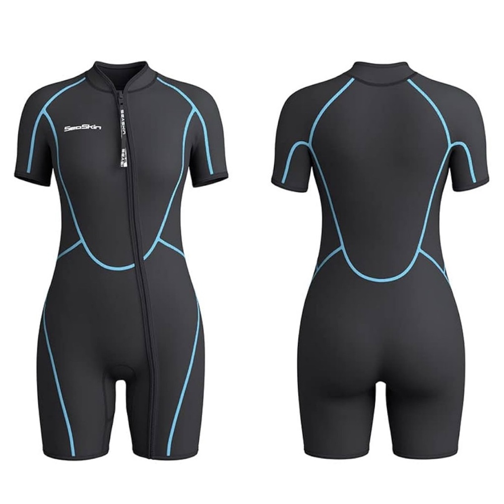 Seaskin 3mm Shorty Wetsuit Womens, Full Body Diving Suit Front Zip Wetsuit